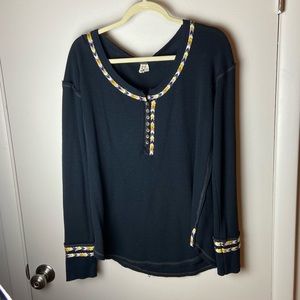 We the Free Black Long Sleeve Henley Top Black, szL